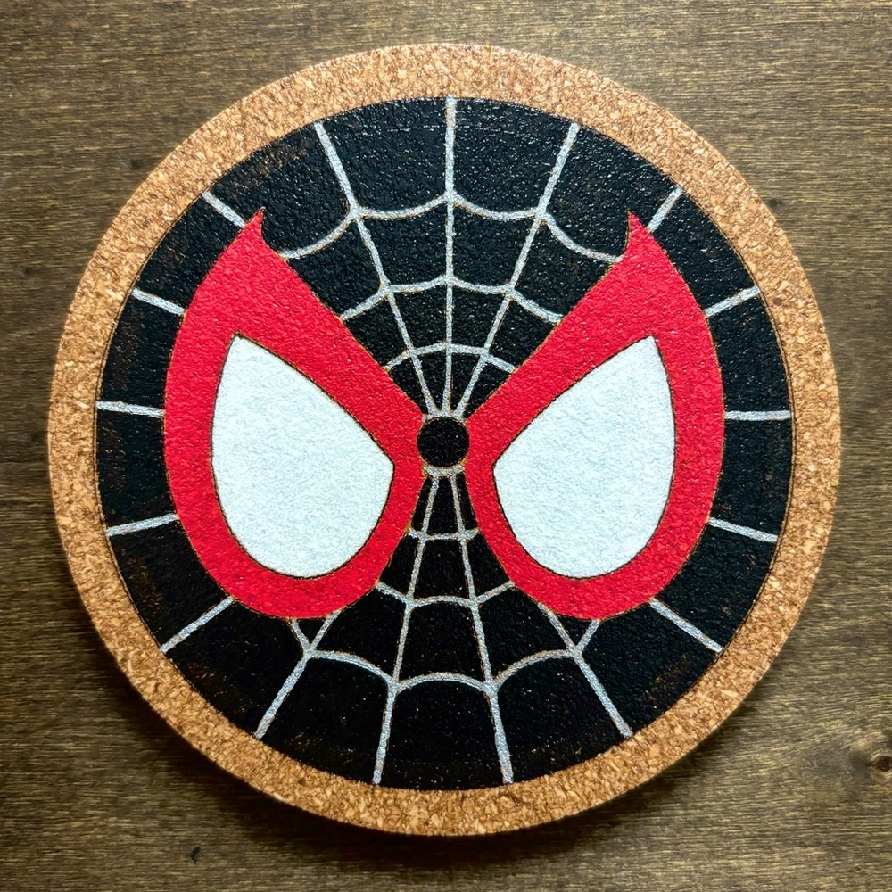 Spider-Man Miles Morales Mask Symbol Painted Cork Coaster #2